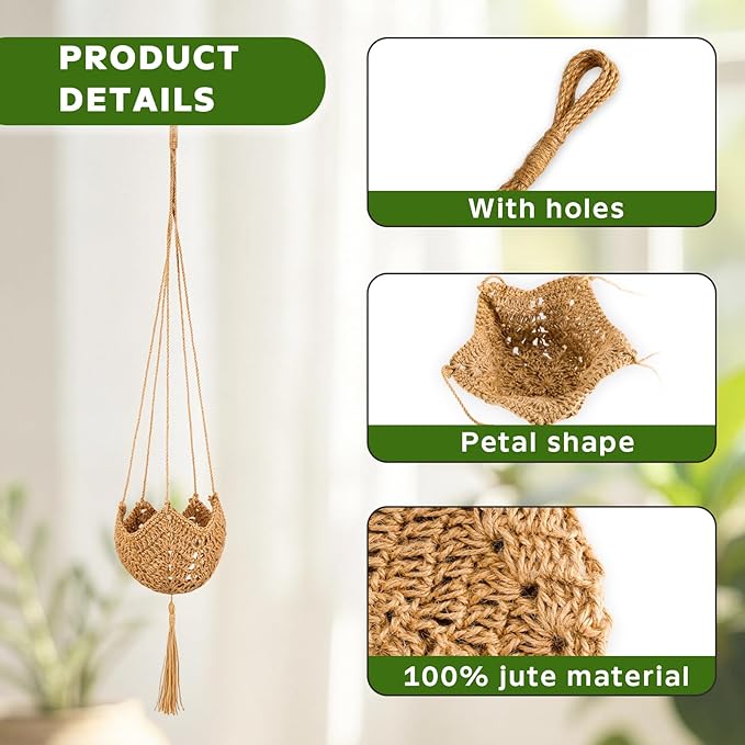 6 Pack Hand-Woven Macrame Plant Hanger - Hanging Plant Holder with 12 Hooks for Indoor Green Plant Hanging and Bohemian Style Home Decor (Brown)