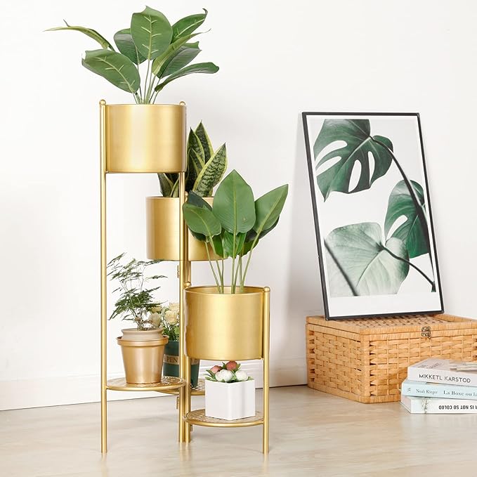 SSS Furniture Corner Plant Stand Indoor Metal, 6 Tier 6 Potted Outdoor Flower Pot Stands Holder Shelves for Living Room, Potted Storage Shelf Rack, Decorative Holder Rack for Multiple Plants (Golden)