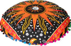 CRAFT KALA Large Round Bohemian Floor Pillow Pouf Cover Mandala Meditation Room Pillow Cover for Adults Boho Seating Poufs Cushion Cover for Kids Playroom 32" Round Orange Burning Sun