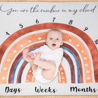 Tegeme Boho Rainbow Monthly Milestone Blanket Rainbow Newborn Boy Girl Unisex Milestone Blanket Muted Baby Monthly Picture Infant Growth Photography Background Nursery Photo Prop 40 x 50 Inch
