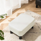 IBUYKE 16.54" Small Footstool, PU Faux Leather Step Stool, with Padded Seat Pine Wood Legs and Padded Rectangular Stool,for Bedroom, White RF-BD212-W