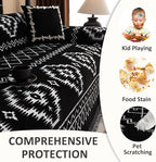 VClife Boho Couch Cover Chenille Sofa Cover for Sectional Sofa, Non Slip Couch Covers for 2 Seater Sofa Pet Friendly Sofa Protector with Tassel, Tribal Pattern Couch Slipcover, Black, 71"X118"