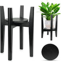 Adjustable Plant Stand with Tray,Indoor Wood Plant Stand Fit 8'' to 12'' Planter,Mid Century Modern Flower Pot Holder Rack(Plant and Pot Not Included),Black