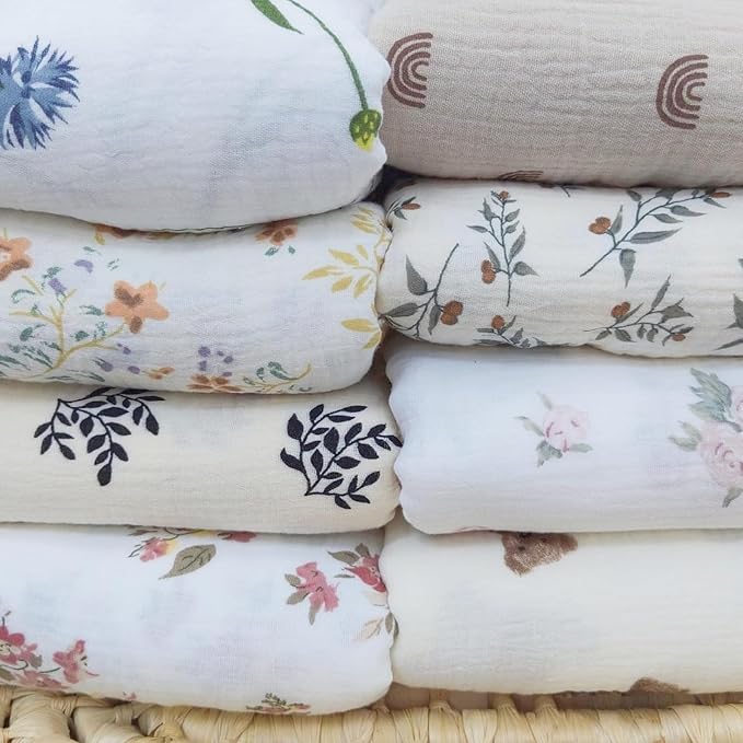 insular Cotton Muslin Baby Blanket with Tassel, Boho Bohemian Muslin Swaddle Blanket Baby Receiving Blanket with Fringe, Nursery Decor Throw or Nursing Blankets, 47" x40”, Flower