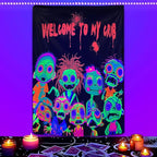 Horror Tapestry Blacklight Tapestry for Bedroom Zombie Crowd Around Tapestries UV Reactive Poster Glow in the Dark Walker Undead Ghoul Tapestries Wall Hanging Halloween Decor Scary Room Decor 90"x71"
