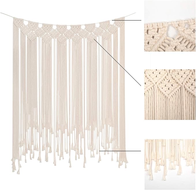 RLoncomix Boho Macrame Wall Hanging, Large Woven Tapestry Wall Art Bohemian Cotton Handmade Macrame Backdrop for Wedding Living Room Gallery Bedroom, Beige, 39"x 45"
