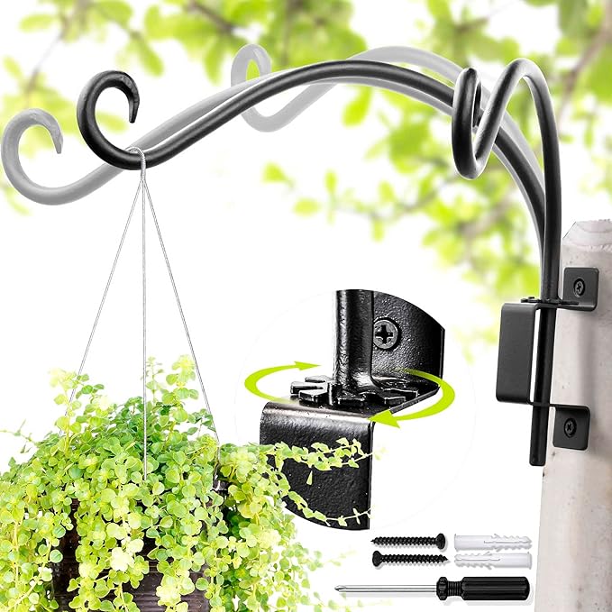 Qiang Ni Plant Hanger Outdoor: 12 Inch 50LBS Bird Feeder Bracket for Garden Patio Decor - Swivel Adjustable Wall Mount Plant Hook for Hanging Flower Baskets