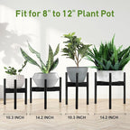 2 Pack Bamboo Plant Stands, Adjustable Plant Stand Indoor, Mid Century Modern Plant Stand, Plant Holder for Living Room, Balcony Fits 8 to 12 Inches Pots (Black)