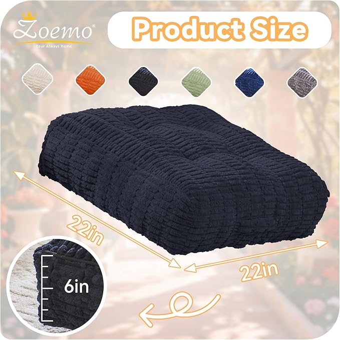 Floor Pillow Cushion for Adults, Meditation Cushion Pillow, Large Square Floor Sitting, for Tatami Living Room or Yoga, 22x22 Inch