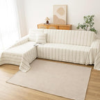 Couch Cover for Dogs, Boho Sofa Covers for 3 Cushion Couch, Chenille Sofa Slipcover for Pets Washable, L-Shape Sectional Loveseat Cover Soft Throw Blankets with Tassels(91x118,Striped Beige)