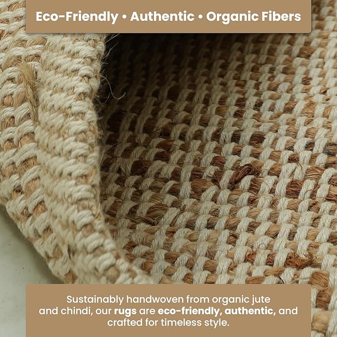 Jute Cotton Hand Woven Natural Farmhouse Area Rug for Living Room Bedroom Kitchen Hallway Entryway- Rustic Vintage Bohemian Decor - (9' x 12' Cotton Jute)