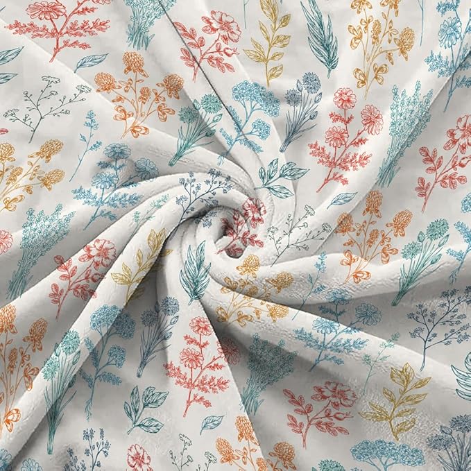 Floral Fuzzy Blanket Boho Floral Throw Blanket, Botanical Flowers Blankets, Soft, Flannel, Warm, Colorful Flowers Bed Blankets All Season for Couch Bedroom Living Room 50X70 Inch