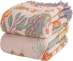 Boho Blanket for Bed 100% Cotton Bohemian Throw Blankets Ultra Soft Woven Muslin Decorative Blankets All Seasons Vintage Quilt Knitted Blanket for Sofa Chair(Orange, 60"x80")