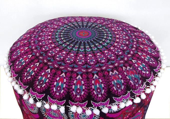 Indian Mandala Large Meditation Floor Pillow Cushion Cover Pouf Cover Ottoman Chair Cover Collage Dorm Decor Footstool Bohemian Round Kids Bean Bag Case