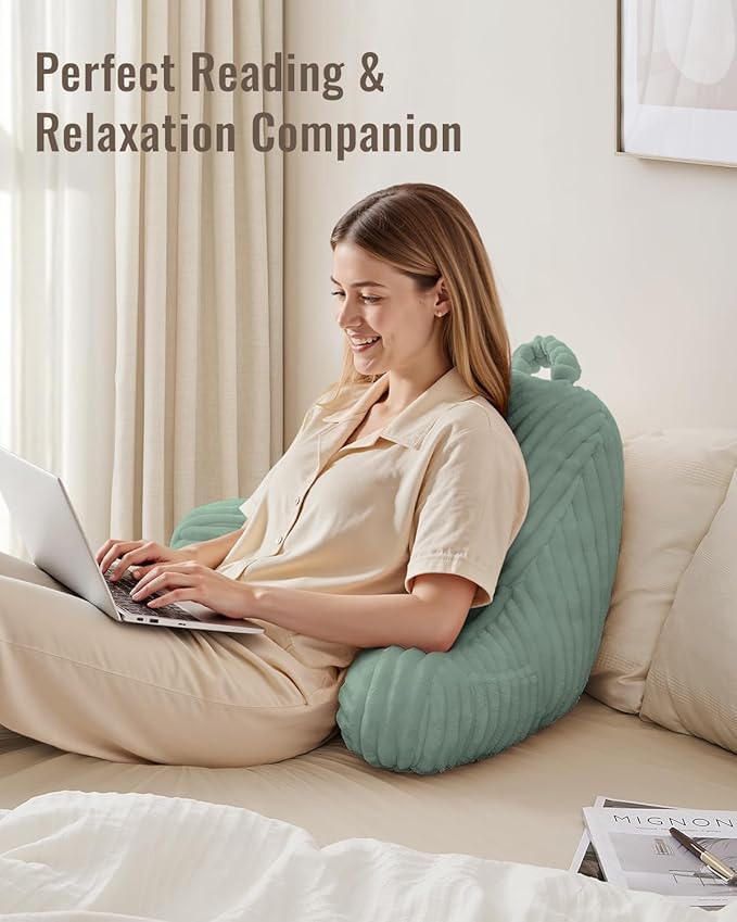 Blissful Diary Reading Pillow for Sitting in Bed, Flannel Back Pillow Bed Sitting Up for Adult & Children, Backrest Cushion for Sit Up in Couch or Floor, Dorm Essentials, Mint Green