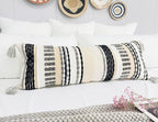 Chenille and Cotton Long Pillow for Bed, Striped Textured Boho Lumbar Throw Pillow Cover 16x36, Neutral Accent Decorative Extra Long Body Pillow Case for Couch, Sofa, Bedroom, Grey