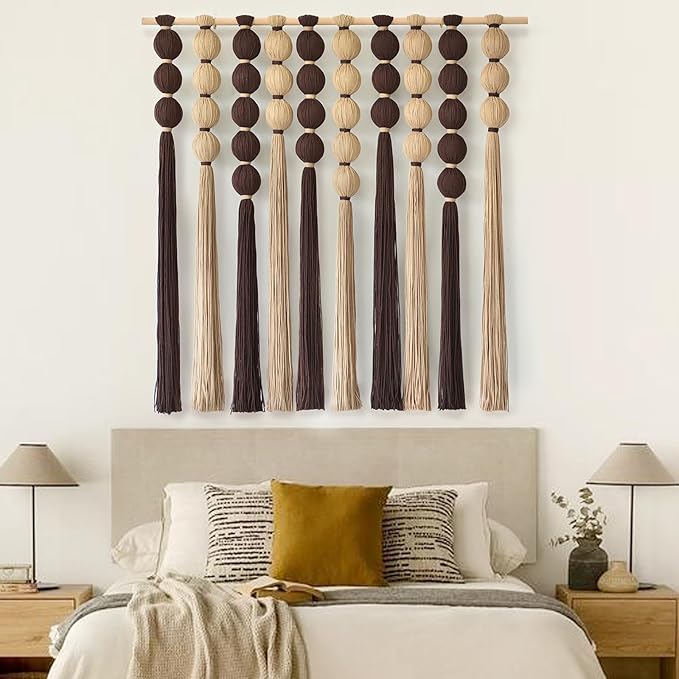 IOWER Macrame Wall Hanging Large Boho Wall Decor Natural Brown Khaki Sphericity Cotton Textile Fiber Yarn Wall Art Handmade For Livingroom Bedroom Wedding Party 39" Wx39 L