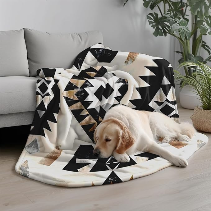 Aztec Throw Blanket, Boho Geometric Pattern, Southwest Blankets Fuzzy Gifts for Sofa Couch Bedroom (80" x 60")