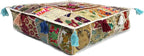 Mam Treasures Indian Bohemian Decorative Pillow Vintage Cushion Cover Patchwork Square Floor Pillow Cover Meditation Cushion Large Floor Pillow Indian Cushion (White, 22 X 22 X 5 Inch)
