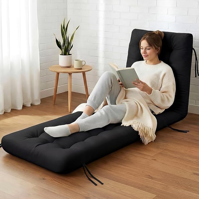 Long Floor Cushion Large Floor Cushion with Brushed Cotton 74.8 x 27.5 x 3.15 in Jumbo Lounger Pillow for Outdoor Indoor Bay Window Meditation Yoga Reading Sleeping(1 Pc,Black)