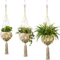 3 Sets Patterned Woven Plant Hanging Baskets with Lights and Hooks, Macrame Plant Hanger, Hanging Planters for Indoor and Outdoor Plants, 3 Sizes of Boho Hangers for Planter Baskets
