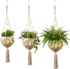 3 Sets Patterned Woven Plant Hanging Baskets with Lights and Hooks, Macrame Plant Hanger, Hanging Planters for Indoor and Outdoor Plants, 3 Sizes of Boho Hangers for Planter Baskets