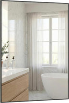 40"x30" Black Bathroom Mirror for Wall, Metal Framed Vanity Mirror Over Sink, Large Rectangular Farmhouse Decor for Fireplace, Flush Mount