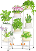 LASZOLA 8 Tiered Plant Stand Indoor Outdoor with Plastic Tray, Corner Folding Tall Flower Display Rack, Modern Plant Holder Shelf for Outdoor Patio Porch Garden Office Living Room, White