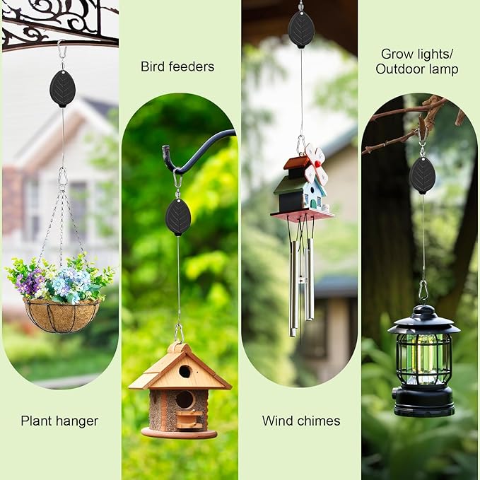 2026Upgraded 3Pcs Heavy Duty Retractable Plant Hanger, 44lbs Load, Auto Lock, Adjustable Hook for Hanging Plants, Bird Feeders, Wind Chimes, Garden Pots,Rust-Proof Stainless Steel,Black