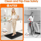 Kitchen Mat, Cushioned Thick Floor Comfort Mat, with Non-Slip Bottom, Water & Stain Resistant, Easy Clean Standing Desk Mat for Kitchen, Sink, Office (17.3"x28", Black)