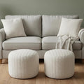 2 Pcs 20 x 15 Inch Unstuffed Ottoman Pouf Cover Corduroy Foot Rest - No Filler, Striped Foot Stool Floor Bean Bag Floor Chair Storage for Modern Farmhouse Bedroom Home Decor(Beige)