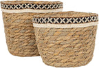 Foreside Home and Garden Set of 2 Embroidered Rim Baskets Natural Seagrass & Jute by Foreside Home & Garden