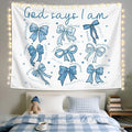 LIANGW Blue Bow Christian Tapestry, Bible Bow Aesthetic for Girls Bedroom for Dorm Room, Inspirational Christian Tapestries for Women, Faith - Based Blue Room Decor Aesthetic 50x60 inch