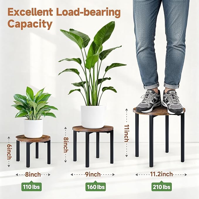 3-Pack Plant Stands Indoor, Plant Flower Display Shelf, Heavy Duty Flower Pot Stands for Multiple Plant Fits Living Rooms, Balconies, Offices(Fits 5" -12" Pots)