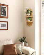 Bamworld Boho Wall Decor Plant Wall Shelf Mid Century Modern Decor Hanging Plant Shelf 2-Tier Wooden Floating Shelves for Home Bathroom Bedroom Living Room Office Holding Planter Decoration Natural