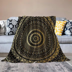 Black Gold Mandala Throw Blanket Boho Indian Hippie Vintage Abstract Bohemian Flower Blanket for Sofa Bed Couch Chair Or Dorm 60"x80"