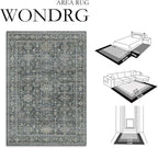 6x9 Washable Area Rug for Living Room Bedroom Vintage Black Grey Carpet Soft Low Pile Traditional Retro Non Slip Throw Rug for Dining Room Entryway Indoor Dorm Kitchen