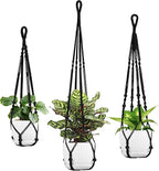 Macrame Plant Hanger - Fits 4 to 15 inches Pots for Indoor Outdoor, 43"/35"/29" Different Sizes Set, Black (POTS NOT Included)