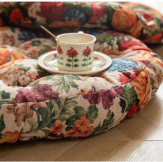 Round Bohemian Floor Pillow, Meditation Floor Seat Cushion, Large Soft Cotton Linen Pillows for Yoga Living Room Balcony Outdoor Tatami, 22x22 Inches (Green Round)