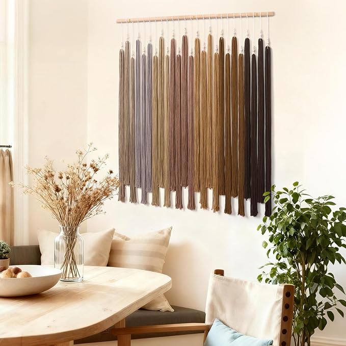 KHOYIME Macrame Wall Hanging Large Boho Home Decor Aesthetic, Bohemian Brown Tassels Tapestry Modern Handmade Artwork Chic Wall Art Decorations for Dining Living Room Bedroom Nursery Office 38.5"x43"