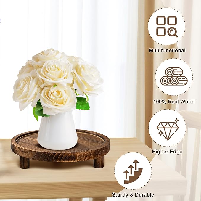 3PCS Wooden Display Stand， Rustic Whitewashed Wood Risers for Home Decor - Decorative Stackable Shelf for Plants, Candles, Books - Farmhouse Pedestal Stand (6” 8” 10”) (burning color)