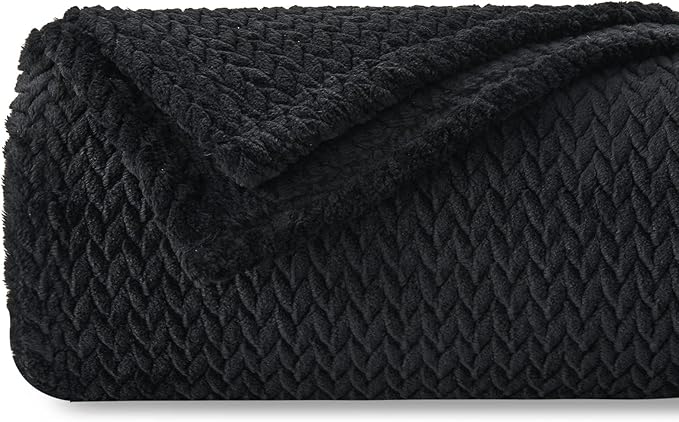 NEWCOSPLAY Super Soft Throw Blanket Black Premium Silky Flannel Fleece Leaves Pattern Lightweight Bed Blanket All Season Use (Black, Throw(50"x60"))