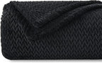 NEWCOSPLAY Super Soft Queen Blanket Black Premium Silky Flannel Fleece Leaves Pattern Lightweight Bed Blanket All Season Use (Black, Queen(90"x90"))
