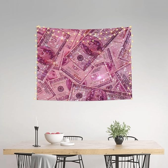 Pink Money Tapestry 29x37 In Aesthetic Wall Hanging Decorative Tapestries Cute Preppy Banner For Teen Girl Bedroom College Dorm Home Living Room Party Decor
