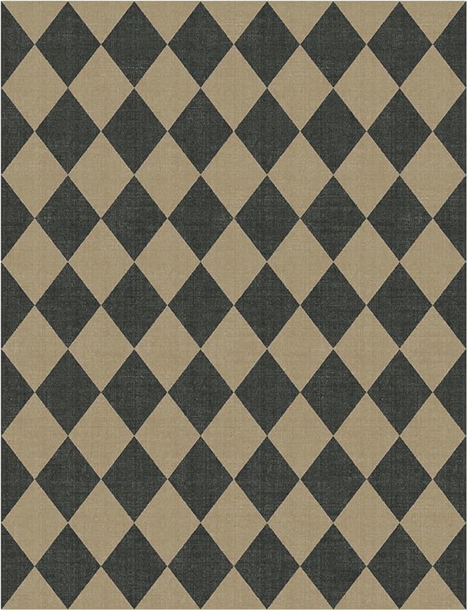 Lessymo Checkered Easy Jute 5x7 Area Rugs, Washable Patio Rug for Living Room Farmhouse Indoor Outdoor Carpet, Geometric Non Slip Black Carpet for Bedroom Backyard Dining Room, Diamond Black/Beige