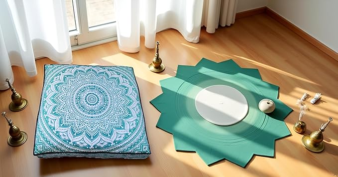 INDIAN CRAFT CASTLE ICC 24" Green Ombre Mandala Barmeri Large Floor Pillow Cover Cushion Meditation Seating Ottoman Throw Cover Hippie Decorative Zipped Bohemian Pouf Ottoman Pom Pom Cases 24" Square