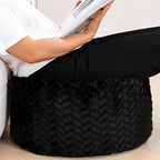 Round Pouf Ottoman Stuffed Plush Fiber Pouf Ottoman Footrest Foot Stool Bean Bag Ottoman Floor Pouf for Bedroom Living Room Accent Seat 20x12inches with Modern Foam Filler (Black)