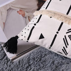 Tosewever Boho Geometric Throw Pillow Covers 18 x 18 Set of 4, Modern Stripe Farmhouse Decorative Faux Leather Cotton Pillowcase for Bedroom Living Room Couch Bed Sofa Home (Black/White, 18" x 18")