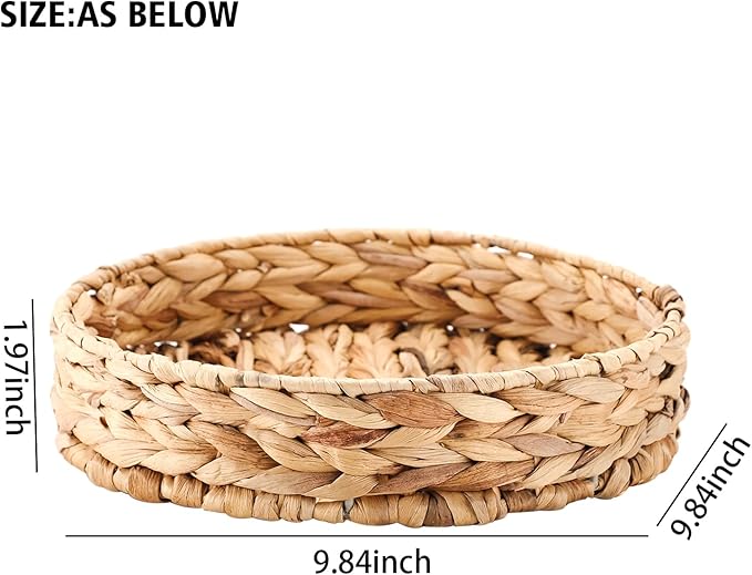 Kingwillow Small Handwoven Water Hyacinth Round Tray, Decorative Fruit & Servicing Basket for Centerpiece, Coffee Table, Dining & Home Decor
