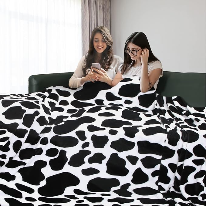 MACEVIA Cow Print California King Blanket for Bed, Flannel Fleece Big Soft Blanket, Huge Blankets 120"x120" Cozy Warm Comfort, Extra Large Plush Giant for Travel Camping 260GSM (Dairy Cow)